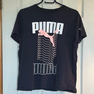 Ladies Dark Navy Puma tee with pink and white graphics